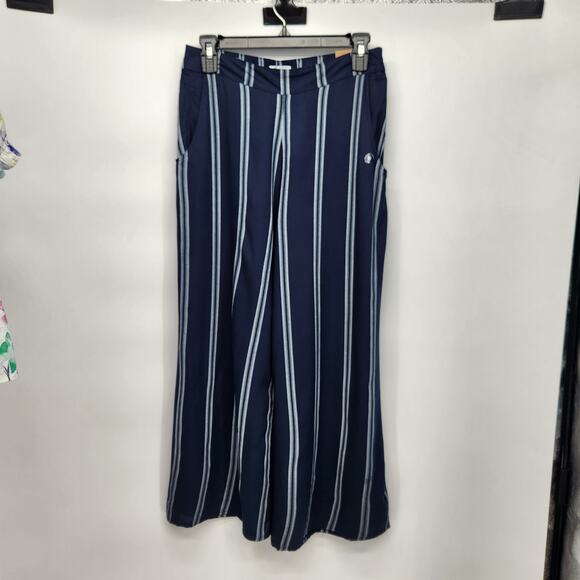 NWT Hollister Blue Stripe Coastal Cropped Nautical Wide Leg Pants Women M - Picture 1 of 12